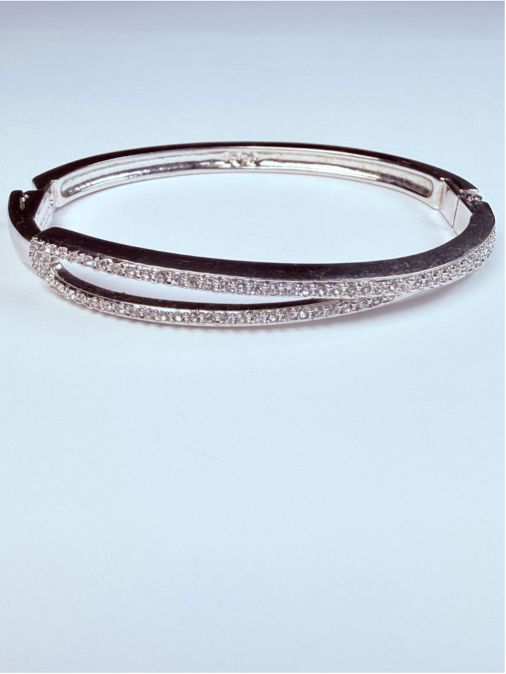 Swarovski Crystal Hermine Rhodium Plated Silver Hinge Bangle Bracelet
